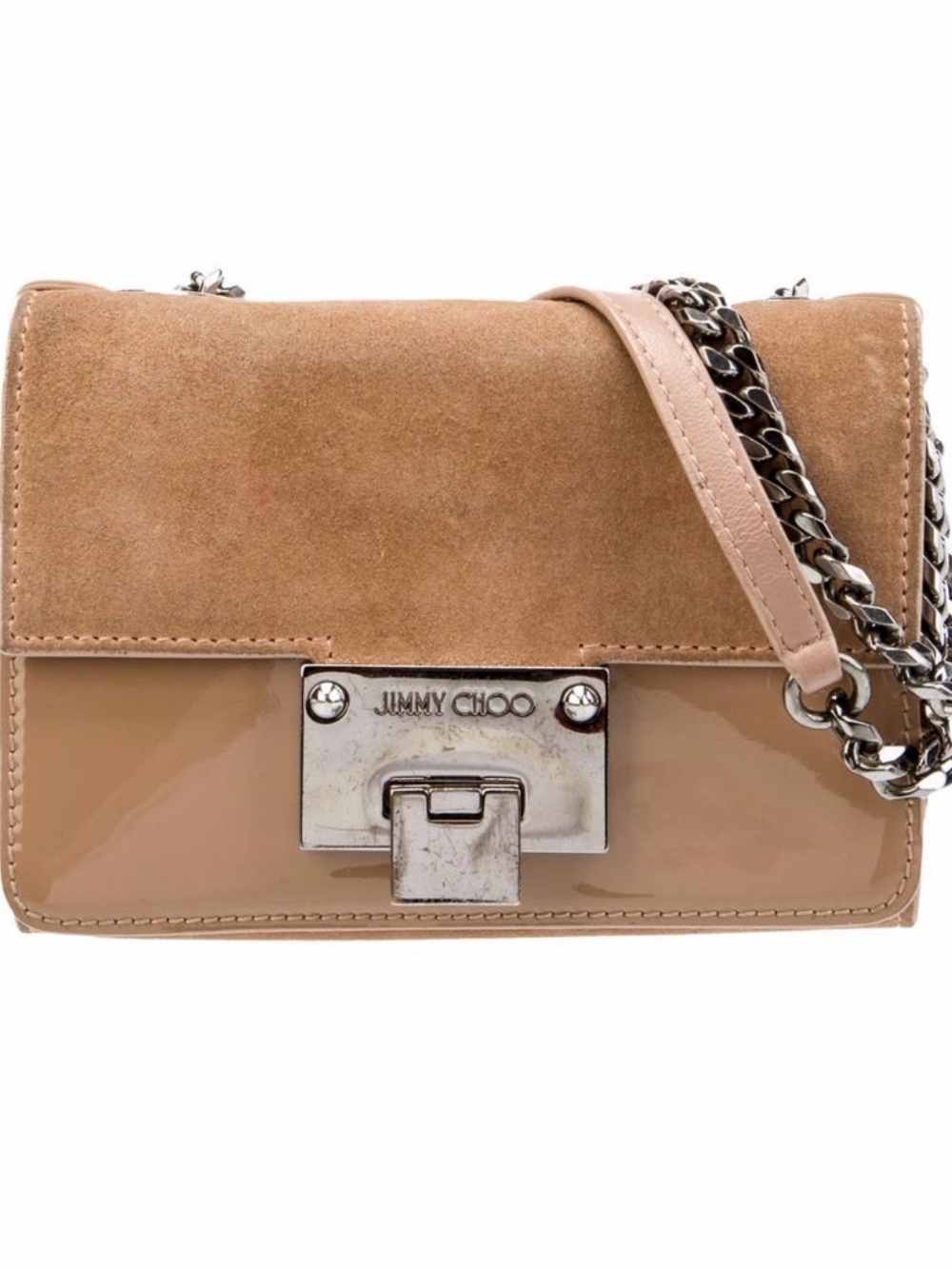 Jimmy Choo Beige Suede and Patent Leather Crossbody Bag
